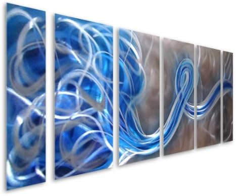 Pure Art Blue Ink Blot Interpretation - Abstract Large Metal Wall Art Decor Set of 65" x 24"