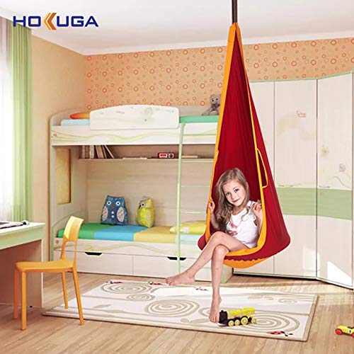 HOKUGA Hammaka Hammock Chair - Hammock Chair - 60 cm Diameter Colorful Design Children Hammock Garden Furniture Swing Chair Indoor Outdoor Hanging Child Hammock Swing Seat (Hammock Garden, Red)