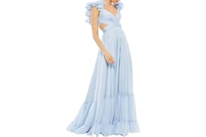 Lawrncedw Chiffon Ruffle Prom Dresses for Women V Neck Long Bridesmaid Dresses Backless Formal Evening Gowns A Line