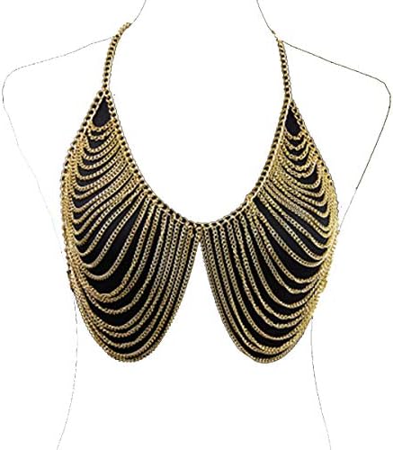 DMOICLANY DMOICLANY Bikini Bralette Chain Gold Harness Necklace Tassel Crossover Body Chain Necklace Jewelry for Women