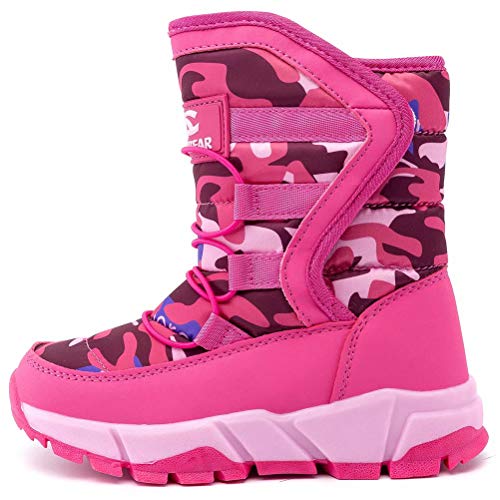 BODATU Boys Girls Snow Boots Outdoor Waterproof Winter Kids Shoes Toddler 7, Pink - Thumbnail 2