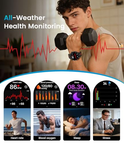 LIamadas Men's Smartwatch, Bluetooth, 1.7-Inch Large Smartwatch with LED Flashlight/800 mAh/IP68, 100+ Sports Modes, Heart Rate Monitor and Sleep, Android and iOS, Black Red
