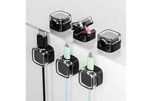 BRAMMH 6-Pack Black Magnetic Cord Organizer for Desk, Magnetic Cable Clips with Strong Magnetic Lid, Holds Cables Firmly, 7 mm Cable Organizer & HDMI Cord Holder for Nightstand with Strong Adhesive Pad