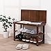Ollieroo Shoe Rack 2 Tier Natural Bamboo Shoe Bench Organizer, Foot Stool with Storage Drawer on Top (Amber)