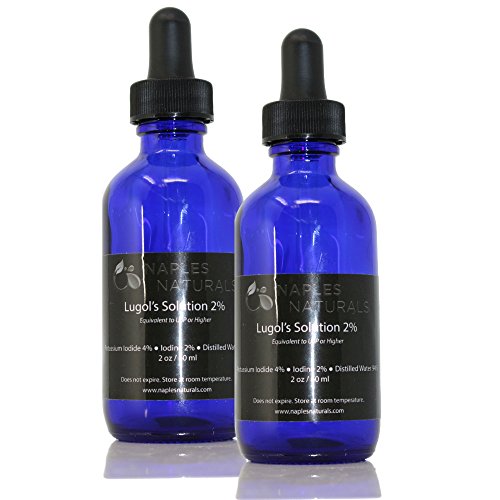 Naples Naturals Lugol s Iodine 2% Solution, 2 X 2 fl. oz. Cobalt Blue Glass Bottles
