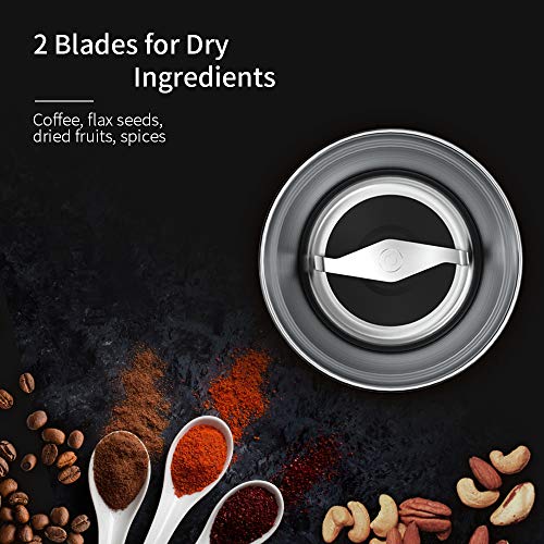 SHARDOR Kaffeemühle Elektrisch Gewürzmühle mit 2 * 80g Abnehmbare Edelstahlbehälter für Kaffeebohnen Nüsse Gewürze… – Bild 3