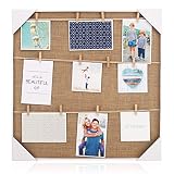 hantajanss Clip Photo Holder, Photo Collage Frame, Large Picture Display Frame with 12 Wood Clothespin Clips for Hanging Home Decoration 20 &times;20 inches Brown