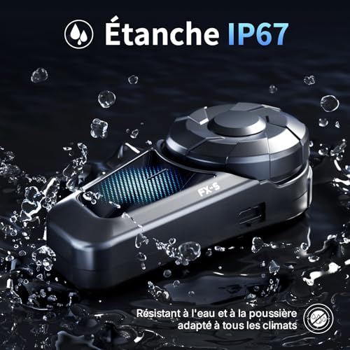 Fodsports FX-S Moto Duo Intercom for 2 Helmets, Bluetooth 5.4 Motorcycle Intercom, IP67 Waterproof Communication System, Universal Pairing, Handsfree Automatic/Manual