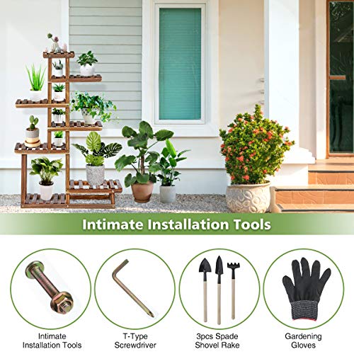 TOOCA Wood Plant Stand Indoor, 44” 7 Tier Outdoor Tall Plant Stand