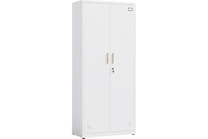 LVSTEEL Metal Storage Cabinet with 2 Doors and 4 Adjustable Shelves, Steel Lockable Garage Storage Cabinet, Tall Metal File Cabinet for Home Office School Gym, White