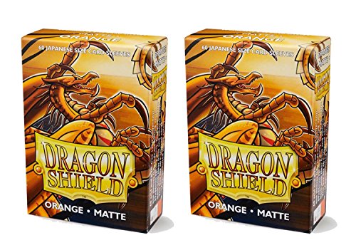 Dragon Shield Bundle: 2 Packs of 60 Count Japanese Size Mini Matte Card Sleeves - Matte Orange
