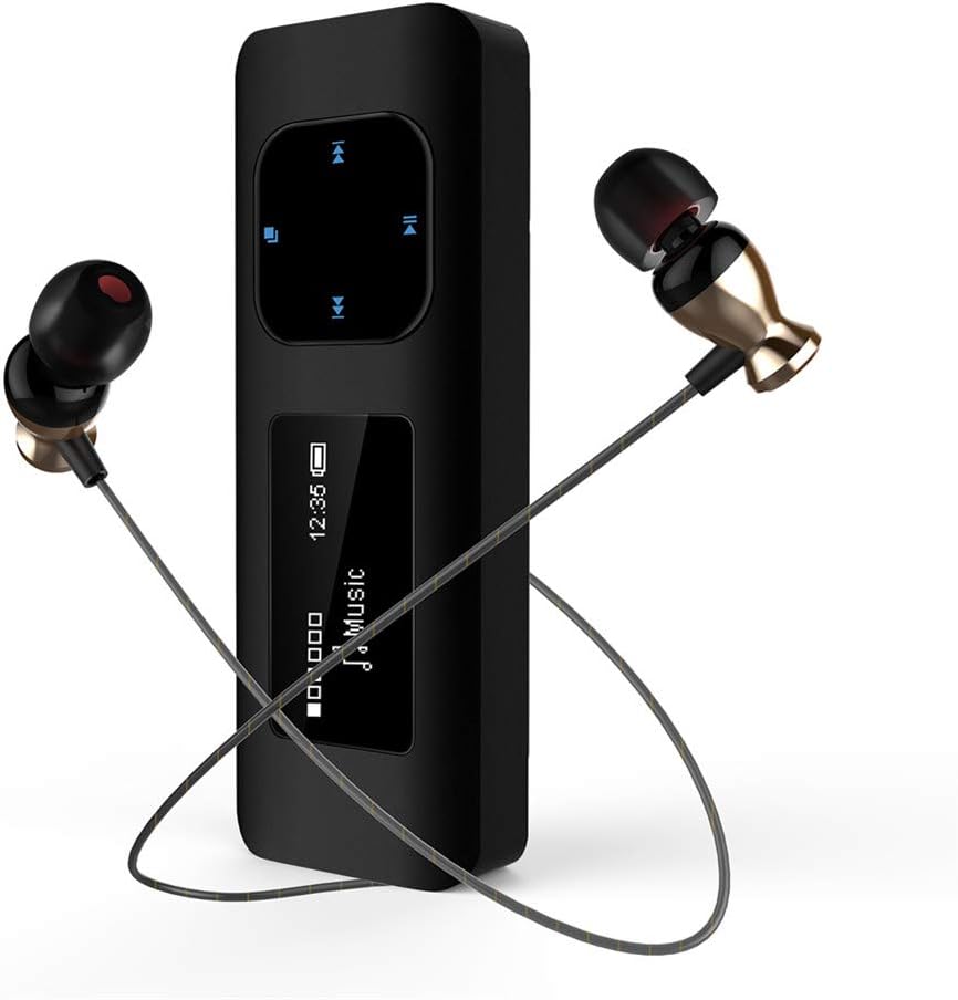 Clip MP3 Player for Running, Aniee 16GB Portable Sports Music Player with FM Radio Voice Recorder Earphone and Armband, Metal MP3 Player with Clip Support Up to 128G, Black