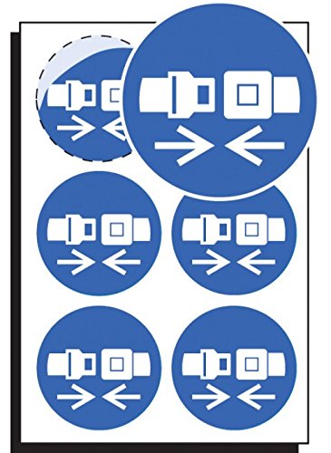 Caledonia Signs 51650 "Seatbelt Symbol" Sign, 65 mm Diameter (Pack of 6)