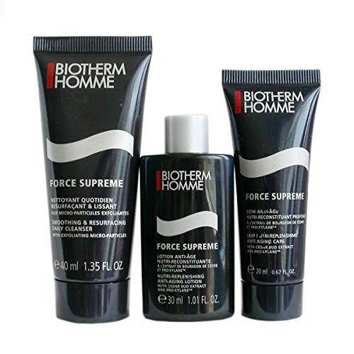 Biotherm Homme Force Supreme Travel Size Set (Dry to Normal Skin) - 3pcs (Instant Smoothing Daisy Cleanser 40ml / Nutri-Replenishing Anti-Aging Lotion 30ml / Deep Nutri-Replenishing Anti Aging Care 20ml)