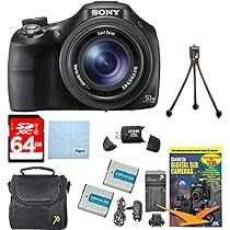 Sony DSC-HX400V/B DSCHX400VB DSCHX400V HX400 20 MP Digital Camera Bundle with 64GB High Speed Card, 2 Spare BatterIES, Rapid AC/DC External Charger, Padded Case, DVD Photography Tutorial, SD Card Reader, and Table top Tripod