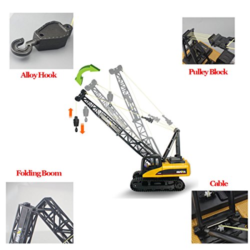 Fistone RC Truck Crawler Tower Crane Hoist Dragline Die-cast Model Lifiting Cable Remote Control Excavator Tractor Digging Engineering Toy Construction Vehicle