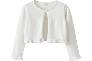 Girls' Bolero Cardigan Sweater Kids Long Sleeve Button Closure Knit Shrug Sweater Ruffle Cropped Jacket Cover Up Top