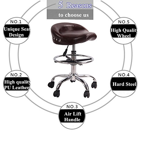 Adjustable Rolling Swivel Stool Hydraulic Saddle Medical Chair with Wheels for Salon Tattoo Spa Massage (Brown)