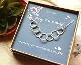 EFYTAL Happy 70th Birthday Gifts for Women Necklace, Sterling Silver 7 Rings Seven Decades Necklaces Gift Ideas