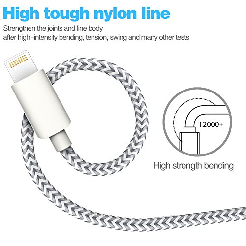 image for TNSO Phone Charger 5Pack (3/3/6/6/10FT) MFi Certified Nylon Braided US