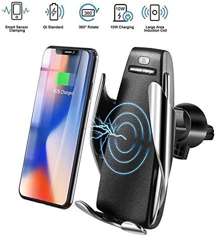 SYSTENE Wireless Charging Car Phone Mount with Automatic Clamping 10W Quick Charger, Smart Sensor Control, 360° Rotation, Compatible with All Wireless Charging QI Enabled Devices - Black