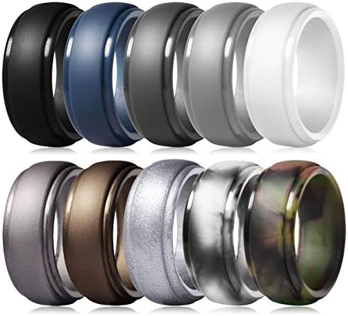 LUNIQI Silicone Wedding Ring for Men, Durable Rubber Safe Band for Love, Couple, Souvenir and Outdoor Active Exercise Style-10 Rings Pack