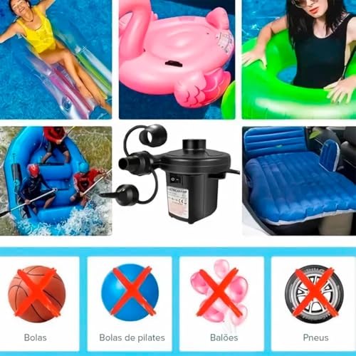 Bomba De Ar Elétrica Encher Colchão Boia Piscina Bomba Pneumática Inflador Com Bicos Bivolt