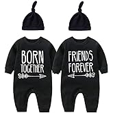 YSCULBUTOL Baby Twins Bodysuit Born Together Friends Forever Newborn Clothes Unisex Twin Outfits With Hat