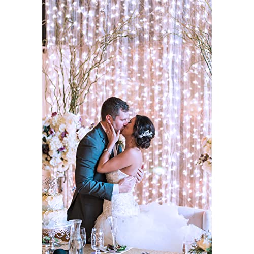 echosari Curtain Lights Battery Operated, 300 LED 9.8ft×9.8ft Fairy