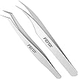 Volume Eyelash Extension Tweezers - FEITA Professional Stainless Steel Angled curved Pointy Precision Tweezer Set for Single Lash, 3D-6D Volume Lashes, Hair Removal (2 Pcs)