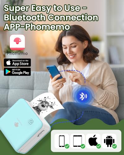 Phomemo Mini Sticker Printer- Print Pod 300dpi M02 Pro Mini Maker Pocket Thermal Bluetooth Printer Sticker Maker for Photo Printing,Study Notes, DIY Cards, List, Travel, Work and Study, Cyan