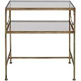BOWERY HILL Contemporary Metal/Tempered Glass Side Table, Gold Finish, 25.75" H x 23.88" W x 14" D, Sleek Accent Furniture, M