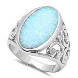 Best Seller Elegant Oval Shape Lab Created White Opal .925 Sterling Silver Ring Sizes 5-11