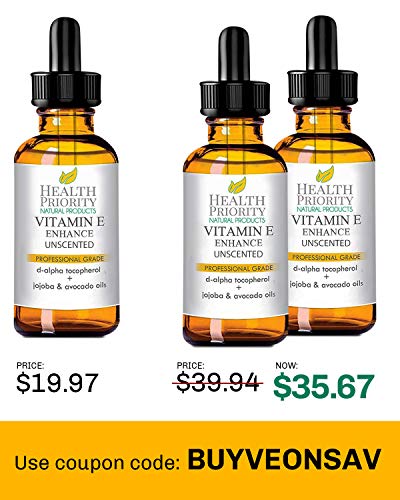 100% Natural & Organic Vitamin E Oil For Your Face & Skin, Unscented - 15,000/30,000 IU - Reduces Wrinkles & Fade Dark Spots. Essential Drops Lighter Than Ointment. Raw Vit E Extract Sunflower.