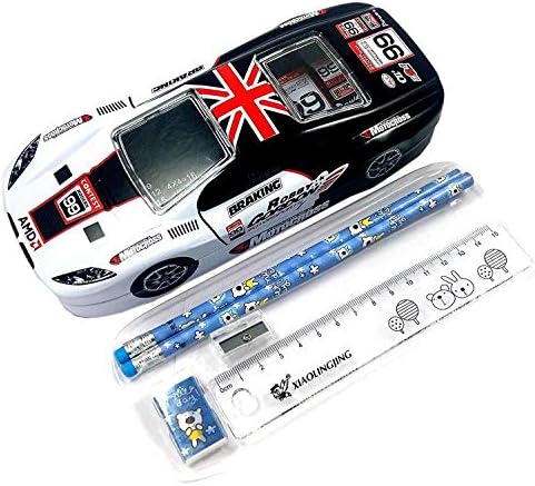 Era Innovative Gifting Car Shaped Super Sports Car Pencil Case Box Compass Geometry for Kid Pencil Eraser Sharpener Ruler Inside 21X9X4 Cms Black Color Pack of 1