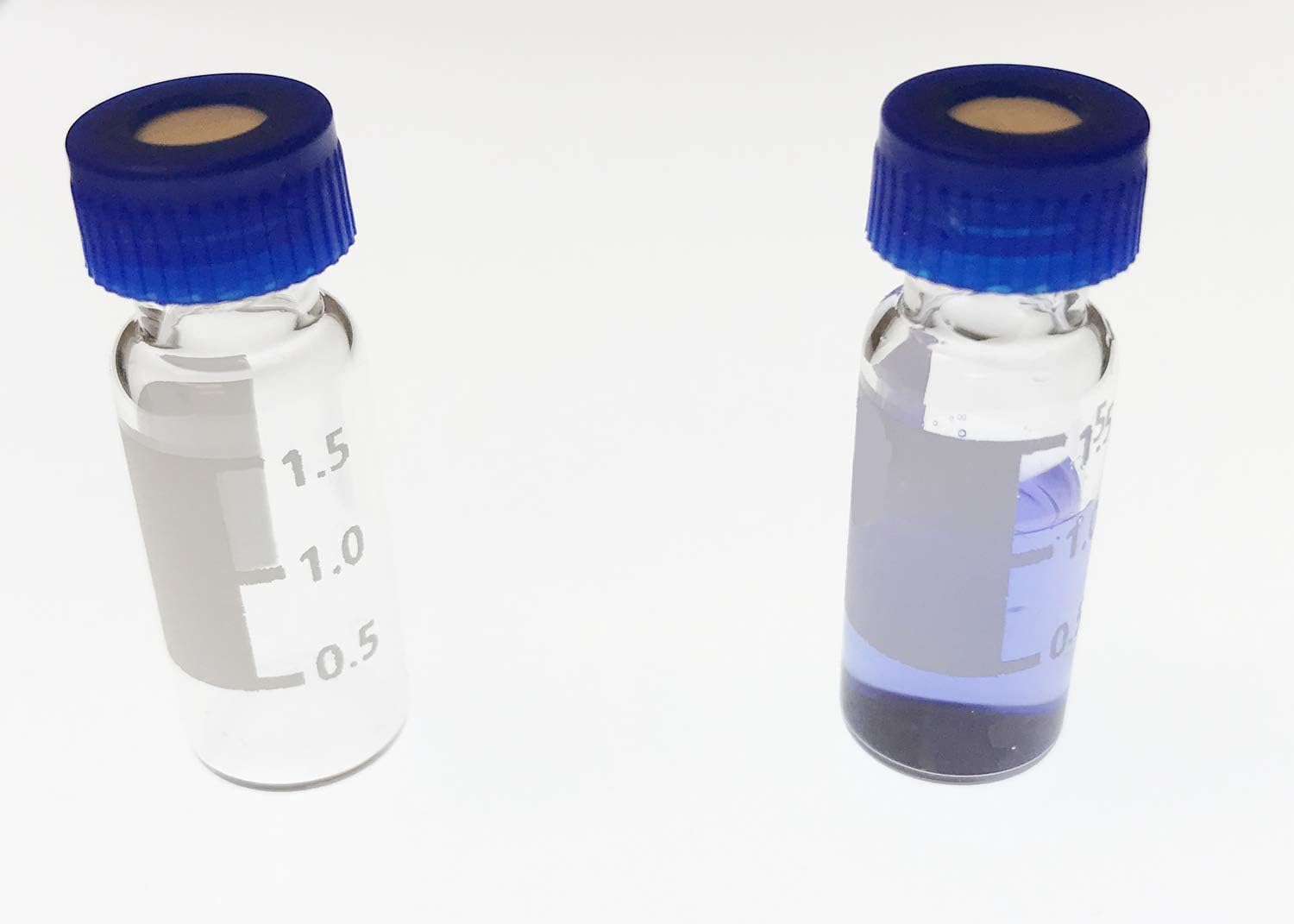 2ml HPLC Vial, Autosampler Vial, Clear White Lab Vial, Sample Vial with Writing Area, 9-425 Screw-Thread Vial, Blue Screw Cap, Red PTFE & White Silicone Septa 100 Pack (100)