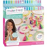 Make It Real - Neo-Brite Chains and Charms. DIY Gold Chain Charm Bracelet Making Kit for Girls. Arts and Crafts Kit to Create Unique Tween Bracelets with Neon Beads, Unique Pom Charms, and Gold Chains
