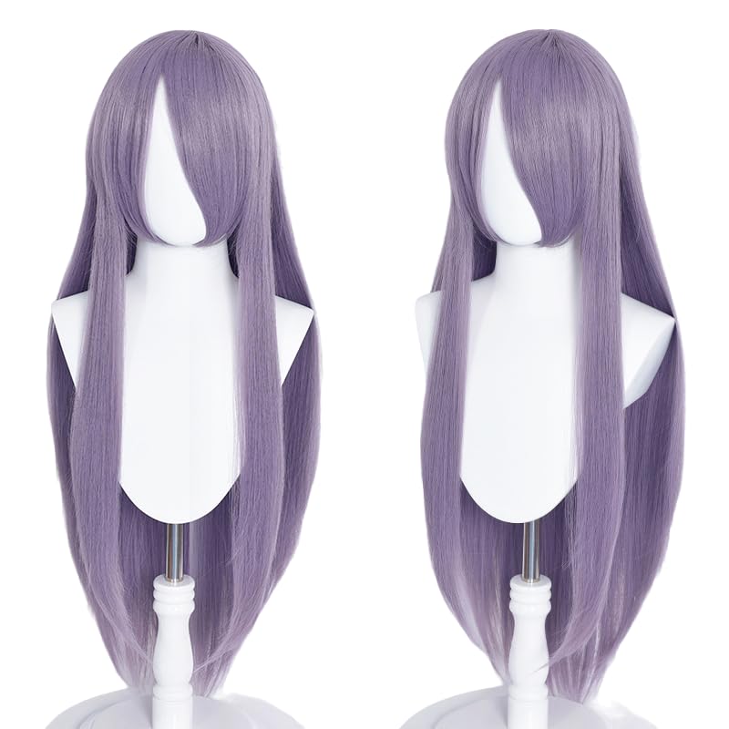 Photo 1 of LABEAUTÉ 31.5 Inch / 80 cm Long Straight Gray Purple Anime Cosplay Wig – Synthetic Heat Resistant Hair for Women Man Costume, Party, and Halloween
