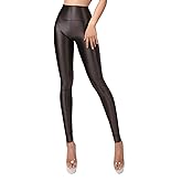 E EASILK Women's High Waist Workout Leggings Indoor Fitness Pilates Sports Pants Glossy Opaque Yoga Tights