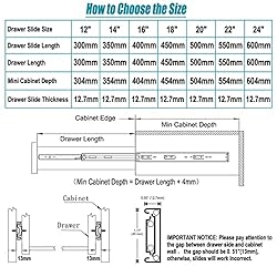 OCG Drawer Slides 18 Inch，Full Extension