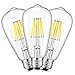 CRLight 8W 6000K LED Edison Bulb Daylight White 800LM Dimmable 80W Incandescent Equivalent, Replace 16W Compact Fluorescent CFL Bulbs, E26 Base Vintage ST64 Clear Glass LED Filament Bulbs, 3 Pack