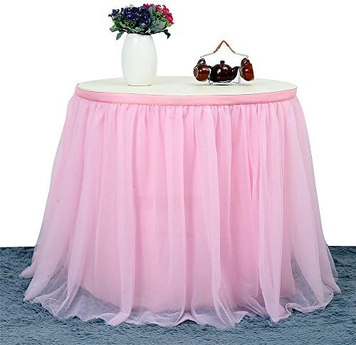Everyspace Table Skirt, 3 Yard 4-layer Table Skirting Cover for Slumber Party, Girl Princess, Home Decoration, Party Supplies (Chiffon Light Pink)
