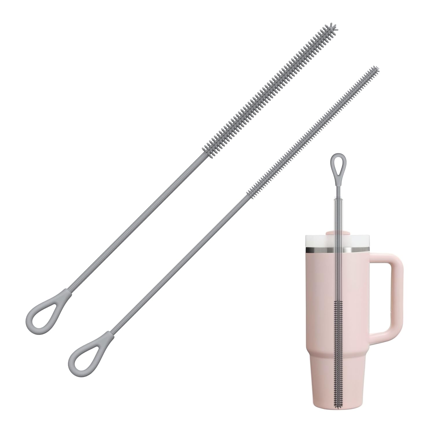 Photo 1 of YOTIME Silicone Straw Cleaner Brush, 2Pcs Reusable Straw Brush Extra Long for Cleaning Tumbler with Handle and Glass Metal Smoothie Straws, Non-slip Handle Soft and Bendable, 6mm+9mm, Gray