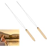 Nouiseuns Fly Tying Bobbin, Stainless Steel Bobbin Threader with Ergonomic Handle, Durable Fly Tying Tools for Fly Fishing, DIY Flies, Worm Threader Fishing Tool 2PCS