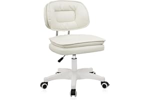 KLASIKA Small Rolling Stool with Backrest – 360° Swivel Rolling Chairs with Wheels,Adjustable Height Armless Vanity Chair, Thickened Seat Cushion Stool Chairs for Spa, Shop, Salon, Massage, Beige