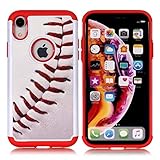 iPhone XR Case - Baseball Sports Pattern Shock-Absorption Hard PC and Inner Silicone Hybrid Dual Layer Armor Defender Protective Case Cover for Apple iPhone Xr 6.1 inch(2018)