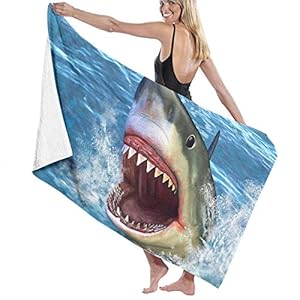 RIPO Great White Shark Open Mouth Adult Microfiber Beach Towel Large 31×51 Inch Fast Dry Eco-Friendly Multipurpose Use Pool Towel for Women Men