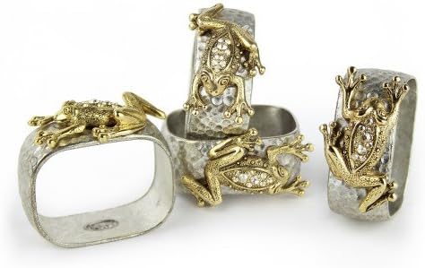 Quest Collection Hammered Pewter Swarovski Crystals Frog Napkin Rings (Set/4)