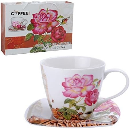 New Bone China Teacups or Coffee Cups and Saucers Set of 6 Red Pink Roses