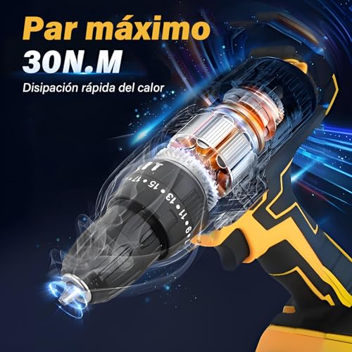 KIROGILY Taladro Inalámbrico, 3 en 1 Desarmador Electrico Inalambrico Con Kit de Herramientas, Ajuste de Par de 25+3 Atornillado/Taladrado/Impacto,para Reparaciones Domésticas y Tareas Profesionales
